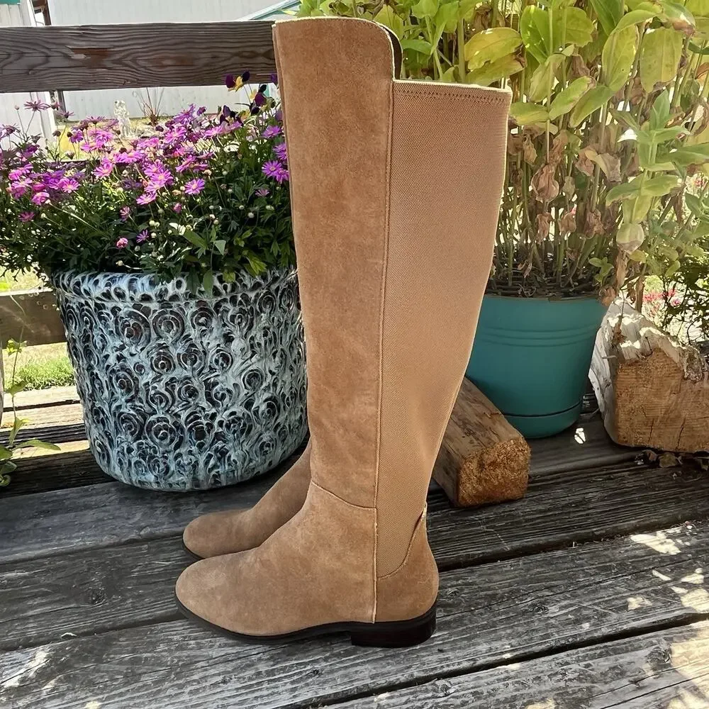 Cole Haan Boots Women's Size 8 B Suede Low Heel Over the Knee Boot Tan Cognac